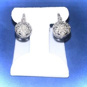 Sterling silver 925 vintage filigree lever back earrings